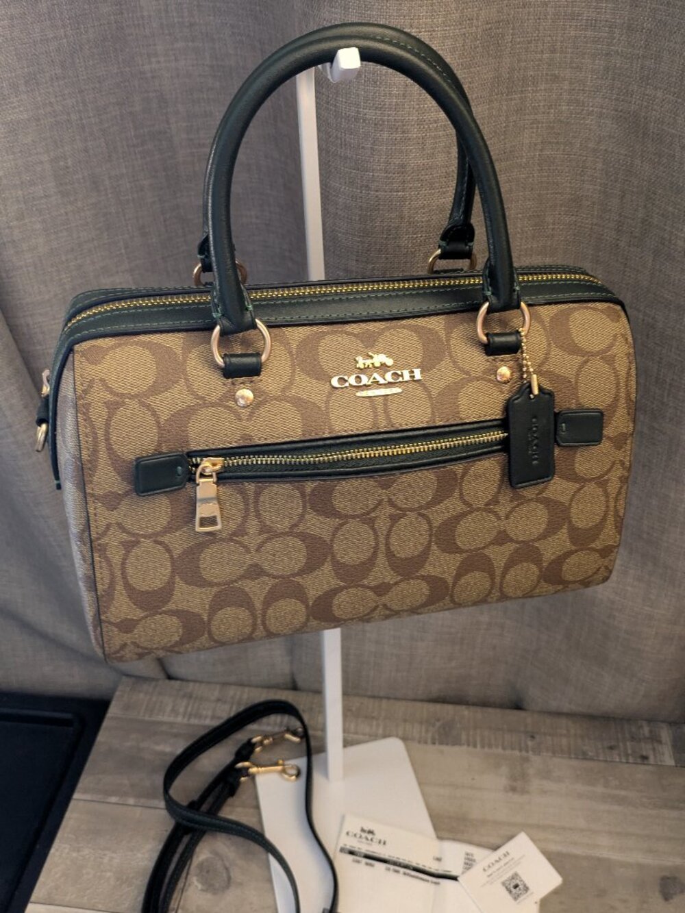 Coach Rowan Khaki & Amazon Green Satchel LIKE NEW